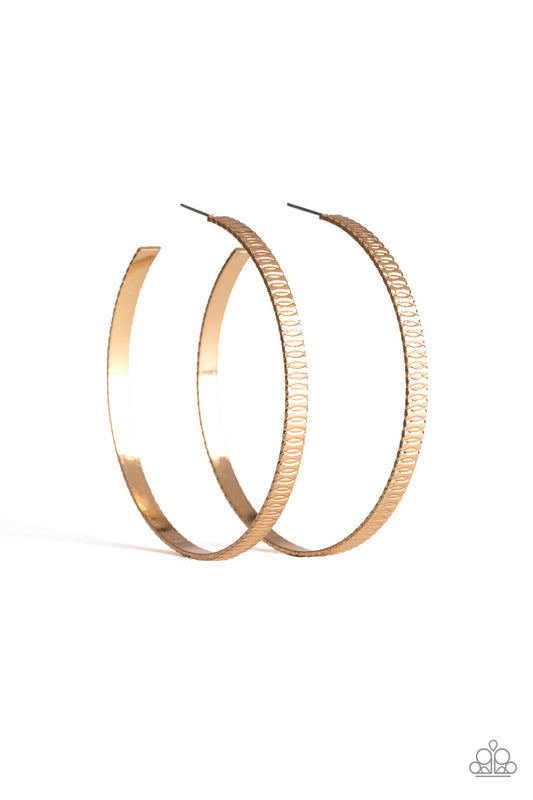 RETRO REBELLION - GOLD TEXTURED FLAT LARGE HOOP EARRINGS