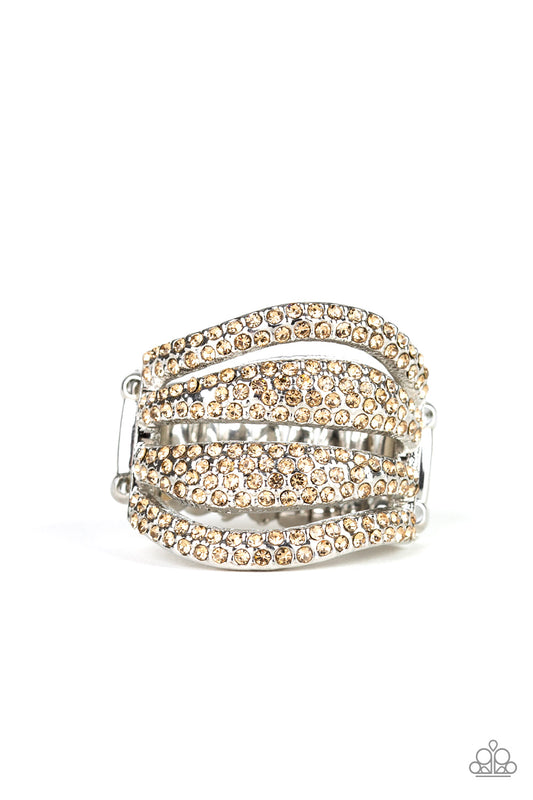 ROLL OUT THE DIAMONDS - BROWN TOPAZ RHINESTONES RIBBON RING
