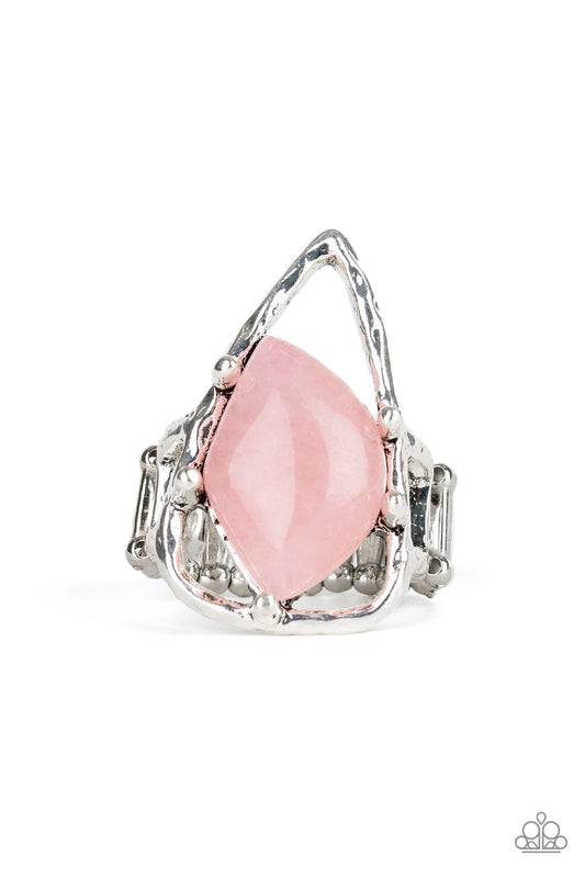 GET THE POINT - PINK STONE TRIANGULAR SILVER RING
