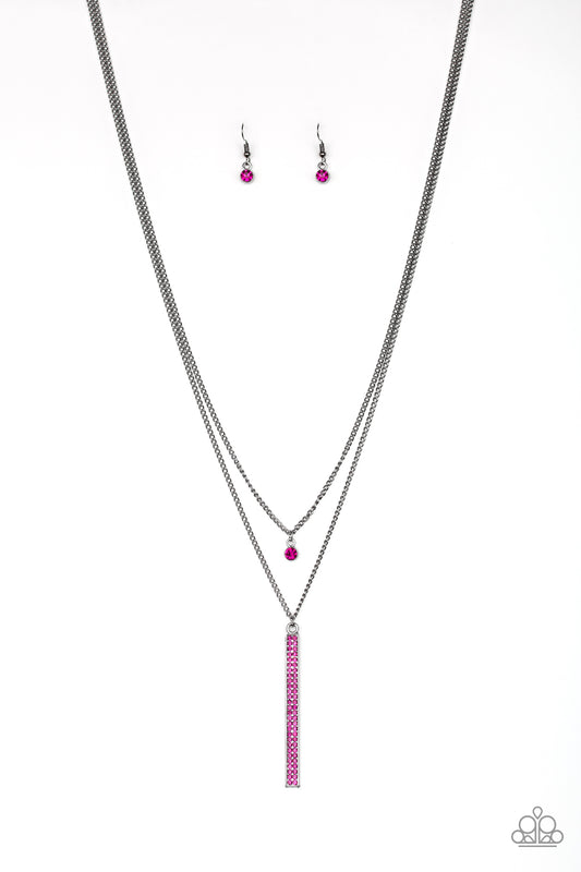 STRATOSPHERIC - PINK DIAMOND RHINESTONES ON BLACK NECKLACE