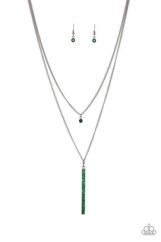 STRATOSPHERIC - GREEN EMERALD RHINESTONE GUNMETAL NECKLACE