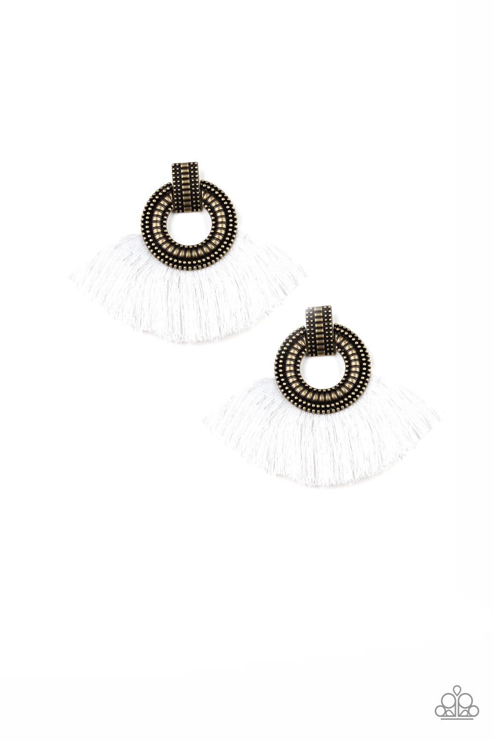 I AM SPARTACUS - BRASS POST WHITE THREAD FRINGE EARRINGS