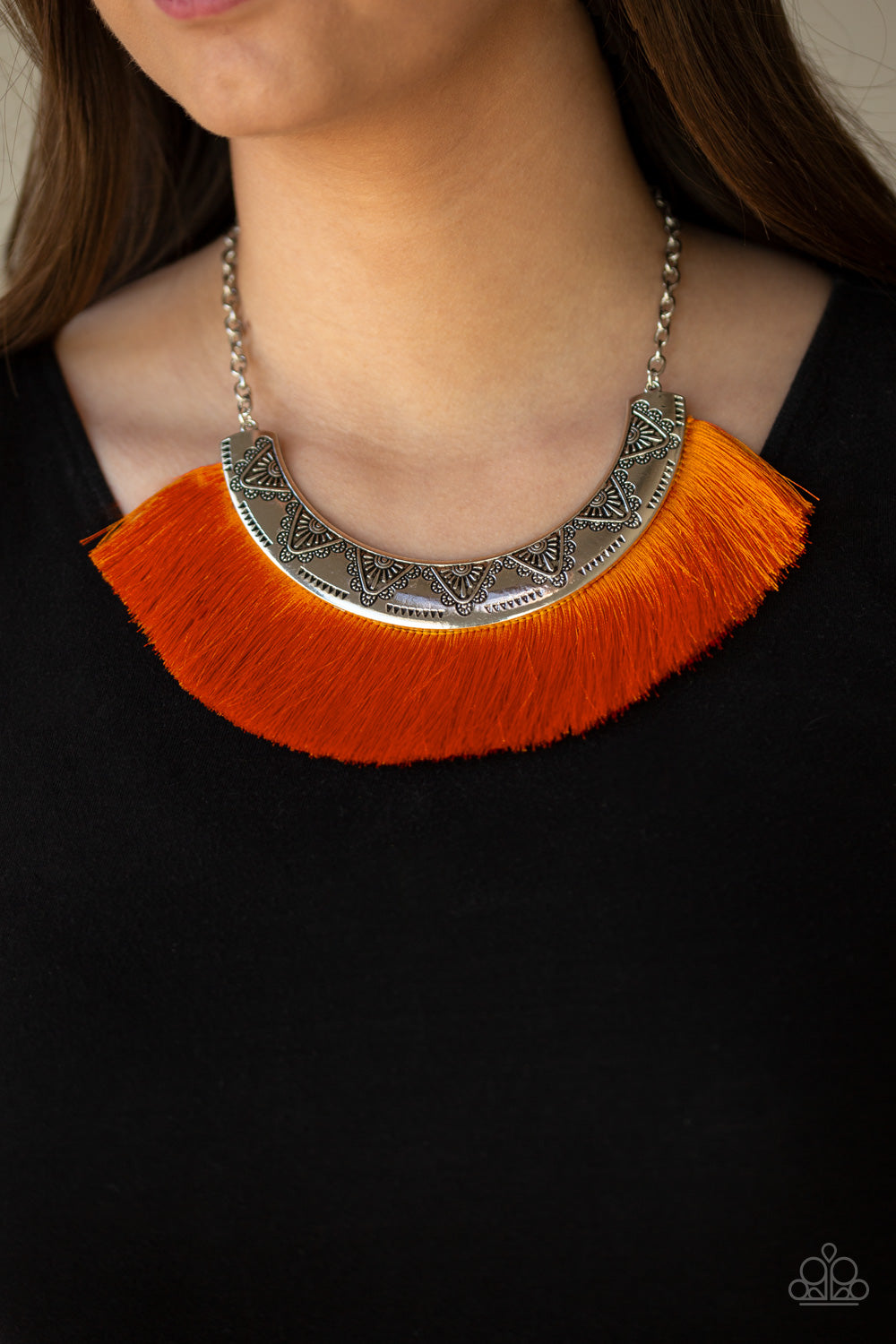 MIGHT AND MANE - ORANGE FRINGE CRESCENT NECKLACE