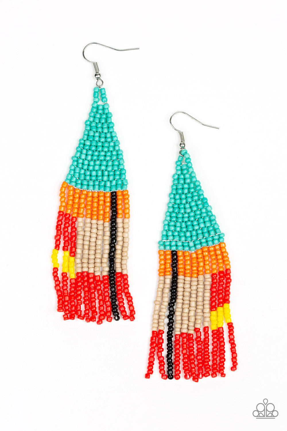 BEADED BOHO - BLUE ORAGNE TAN RED YELLOW BLACK SEEDBEAD EARRINGS