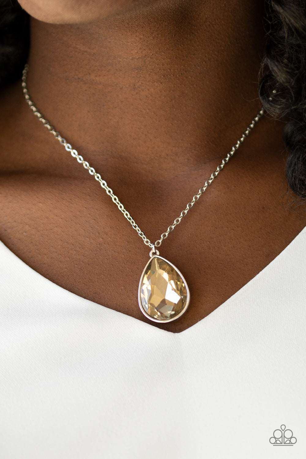 SO OBVIOUS - BROWN TOPAZ TEARDROP SOLITAIRE NECKLACE