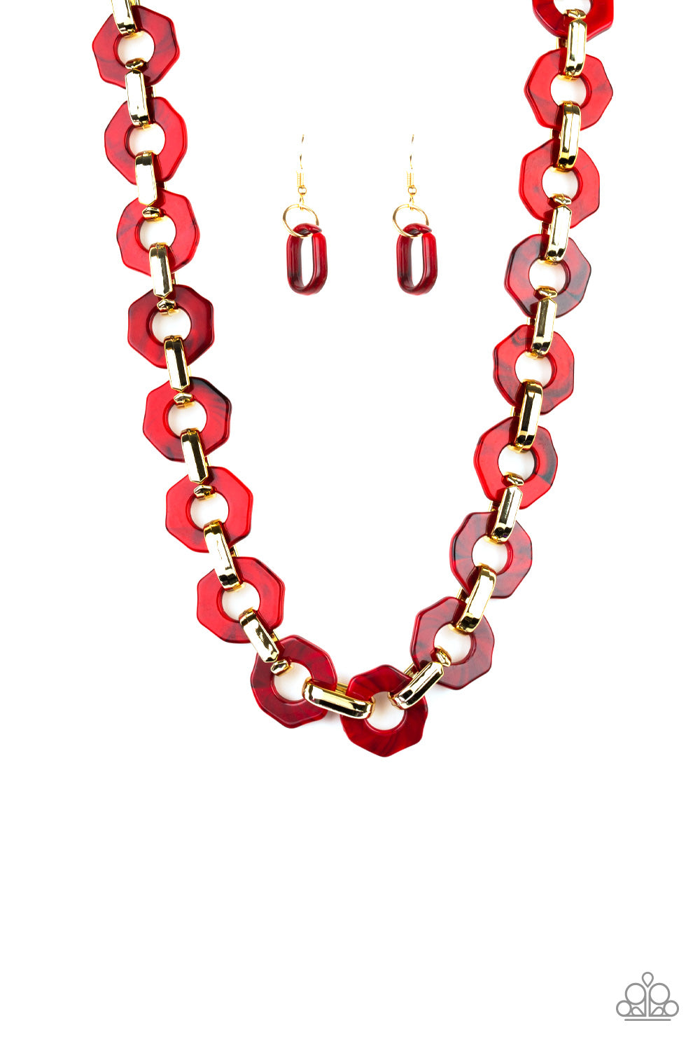 FASHIONISTA FEVER - RED AND GOLD ACRYLIC NECKLACE