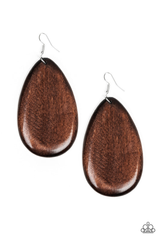 BEACH BRIDE - BROWN WOODEN LARGE TEARDROP BEACHY EARRINGS
