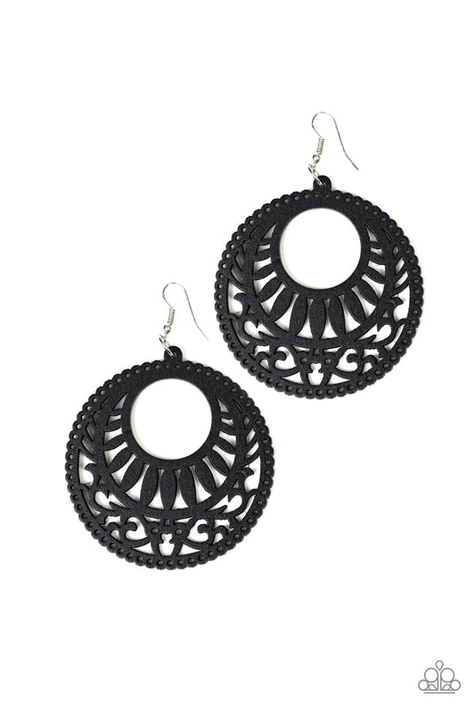 COACHELLA CABANA - BLACK DYE CUT CIRCLE WOODEN HOOP EARRINGS