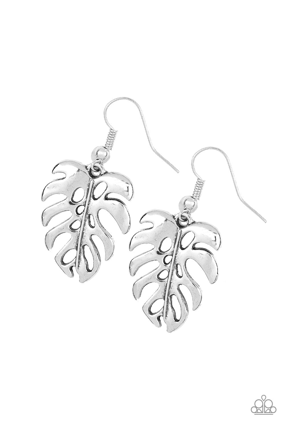 DESERT PALMS - SILVER PALM LEAF CUTOUT DAINTY PENDANT EARRINGS