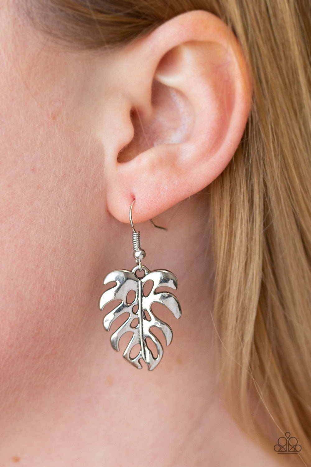 DESERT PALMS - SILVER PALM LEAF CUTOUT DAINTY PENDANT EARRINGS