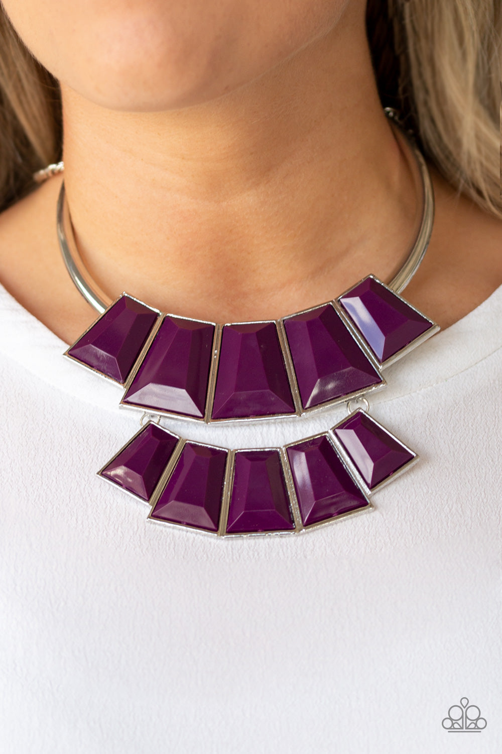 LIONS, TIGRESS, AND BEARS - PURPLE CRESCENT BIB NECKLACE