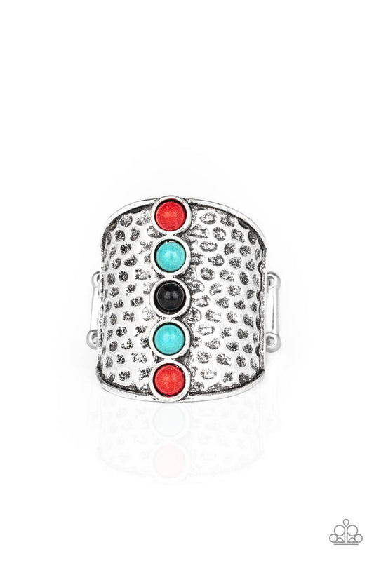 A LINE IN THE SANDSTONE - RED BLACK AND BLUE TURQUOISE RING