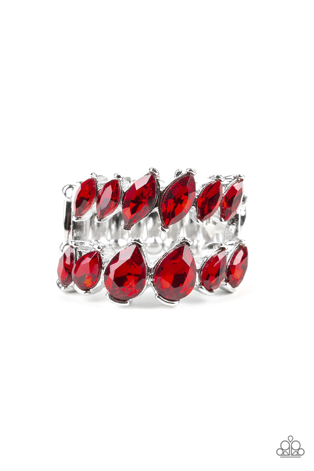 TIMELESS TIERS - RED  TEARDROP RUBY RHINESTONES RING