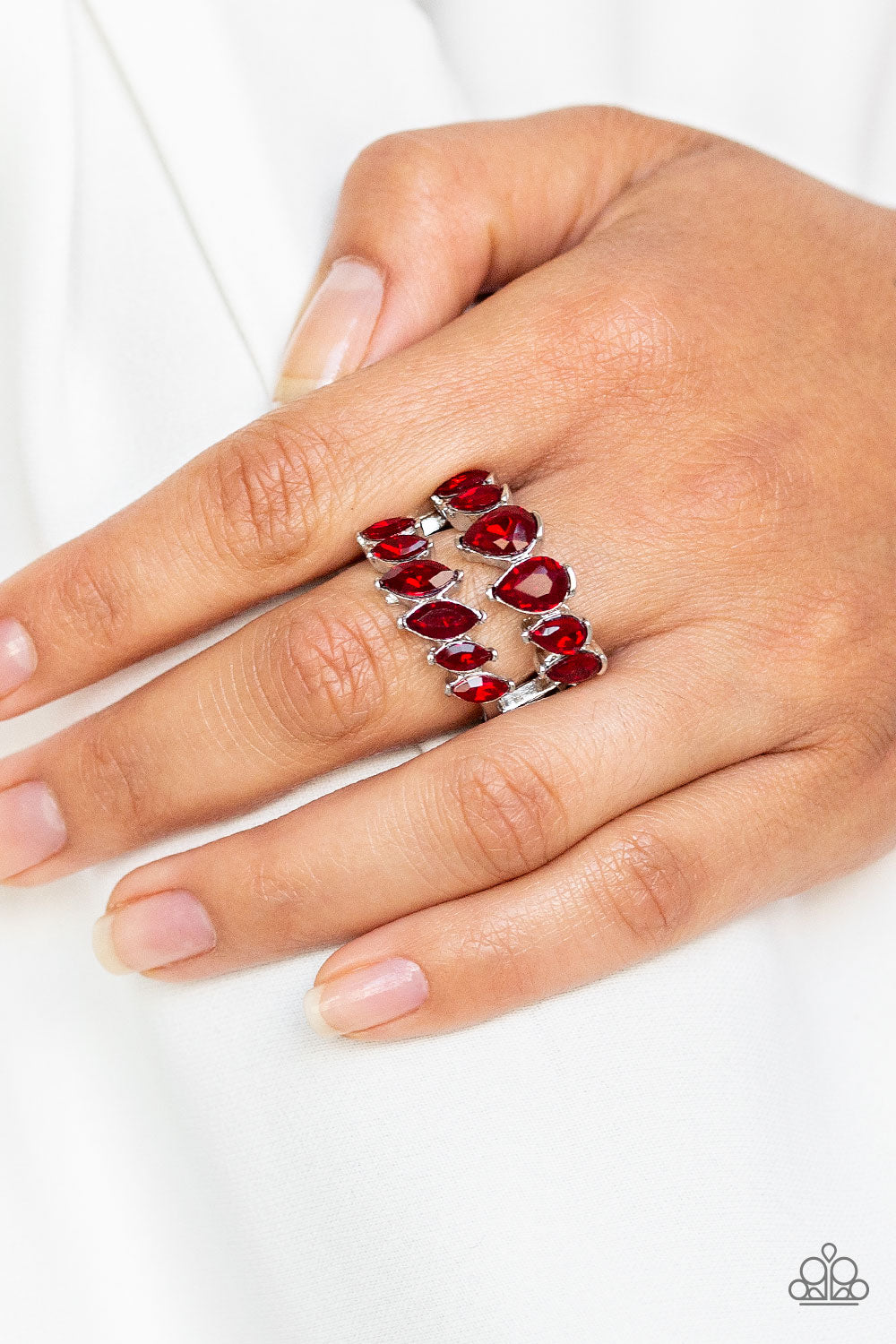 TIMELESS TIERS - RED  TEARDROP RUBY RHINESTONES RING