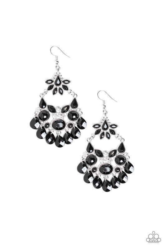 GARDEN DREAM - BLACK BEADS CHANDELIER EARRINGS