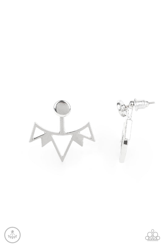 LIKE A FLASH - SILVER TRIANGLES EAR JACKET DOUBLE POST EARRINGS