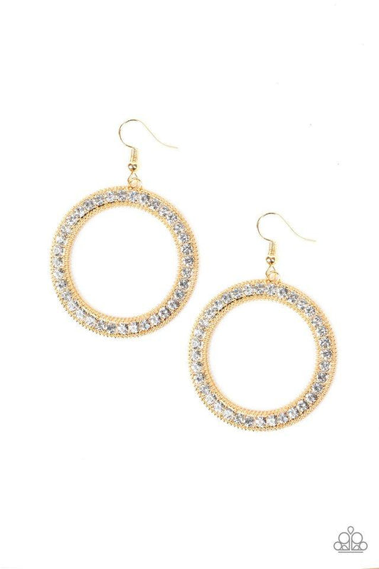 HAUTE HALO - GOLD CIRCLE CLEAR RHINESTONES HOOP EARRINGS