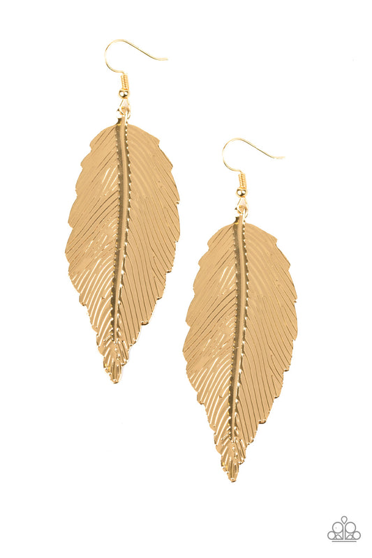 LOOKIN FOR A FLIGHT - GOLD FEATHER TEXTURE EARRINGS