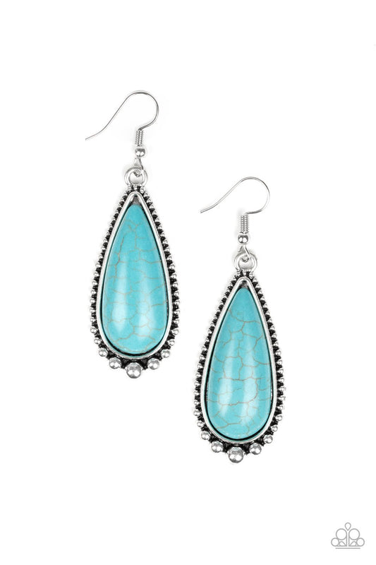 DESERT QUENCH - BLUE TURQUOISE TEARDROP SILVER PENDANT EARRINGS