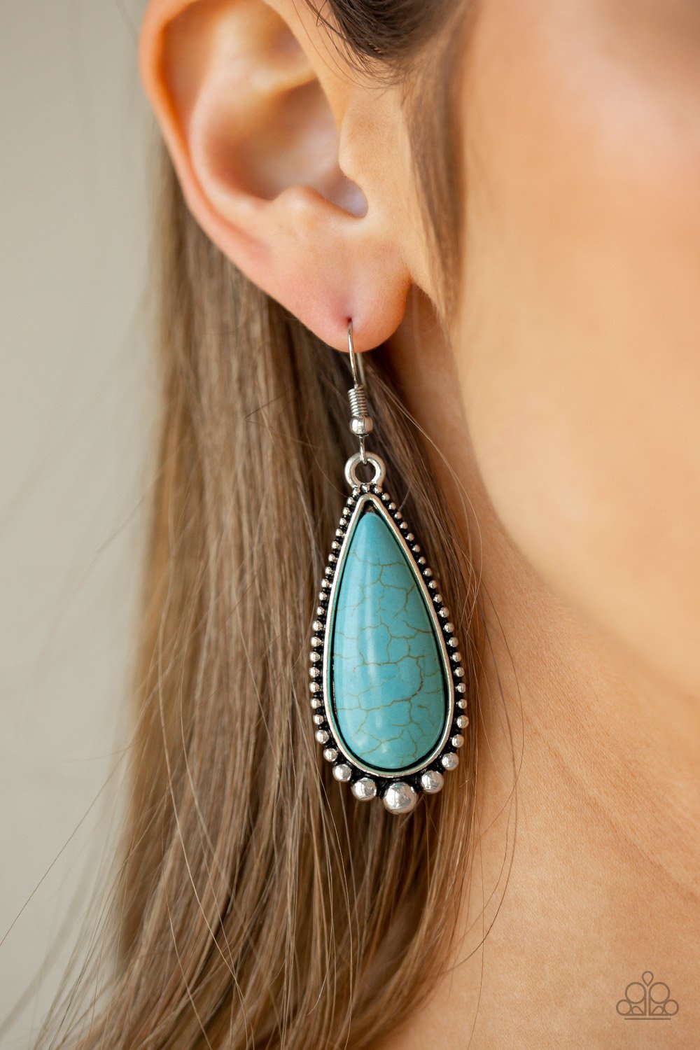 DESERT QUENCH - BLUE TURQUOISE TEARDROP SILVER PENDANT EARRINGS