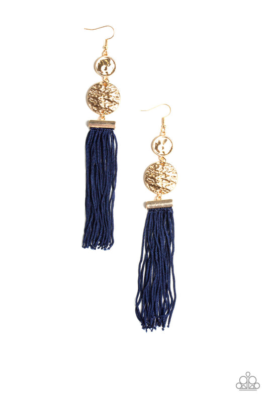 LOTUS GARDENS - BLUE THREAD TASSELS GOLD EARRINGS