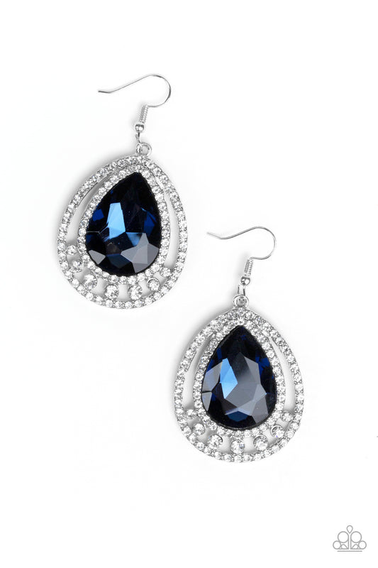 ALL RISE FOR HER MAJESTY - BLUE SAPPHIRE RHINESTONE TEARDROP EARRINGS