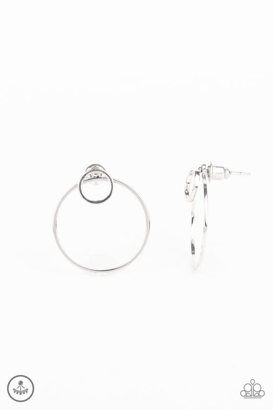 SPIN CYCLE - SILVER 2 CIRCLES DOUBLE POST JACKET EARRINGS