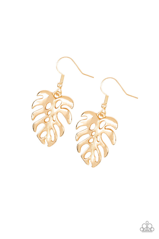 DESERT PALMS - GOLD PALM LEAF CUTOUT DAINTY PENDANT EARRINGS