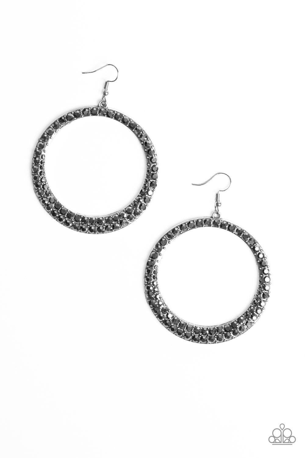 SO DEMANDING - SILVER HEMATITE HOOP EARRINGS