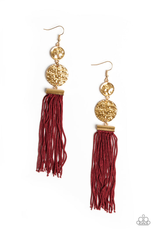 LOTUS GARDENS - RED THREAD TASSEL GOLD EARRINGS