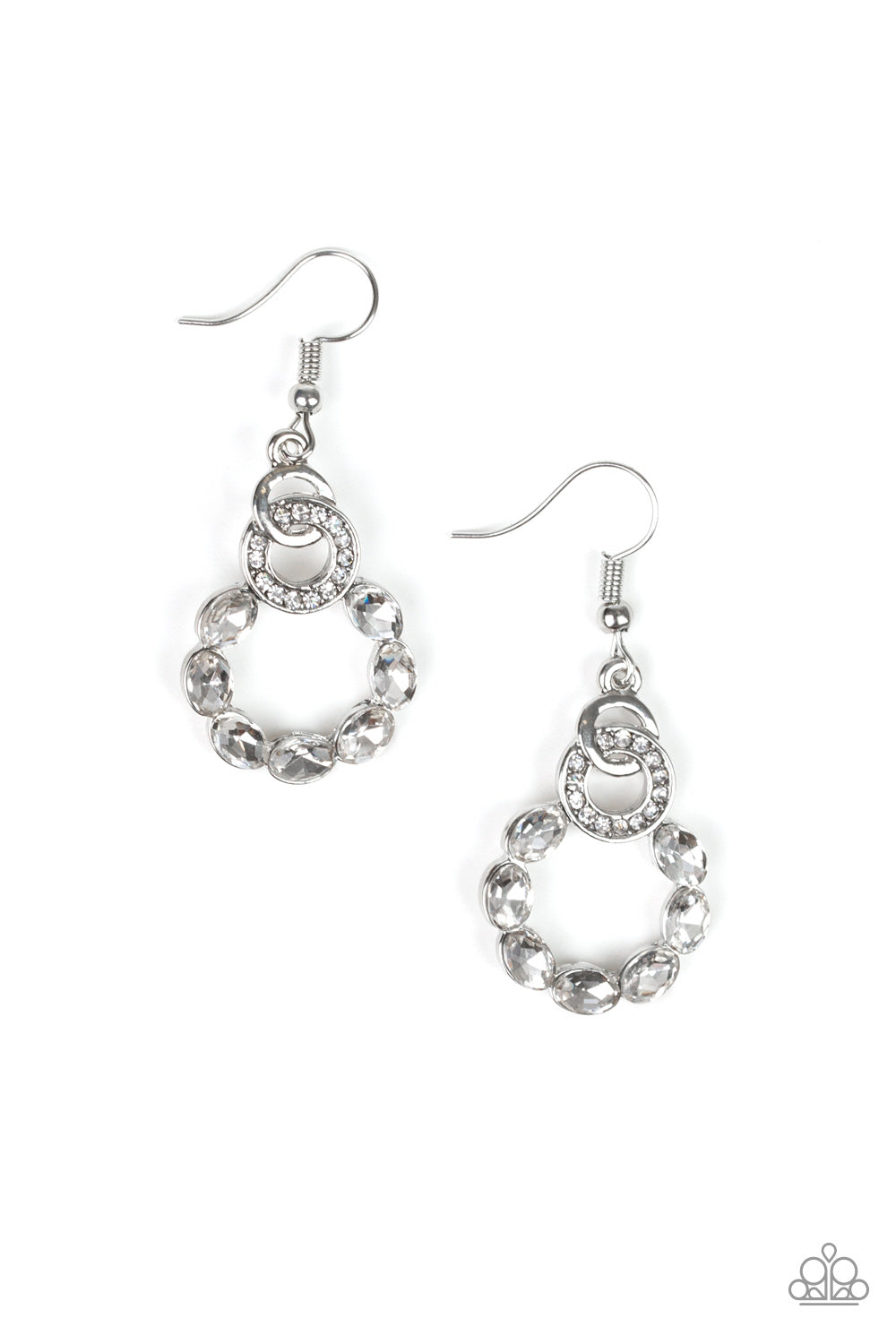 DIAMOND DELUXE - WHITE DIAMOND RHINESTONES CIRCLE DIANTY HOOP EARRINGS