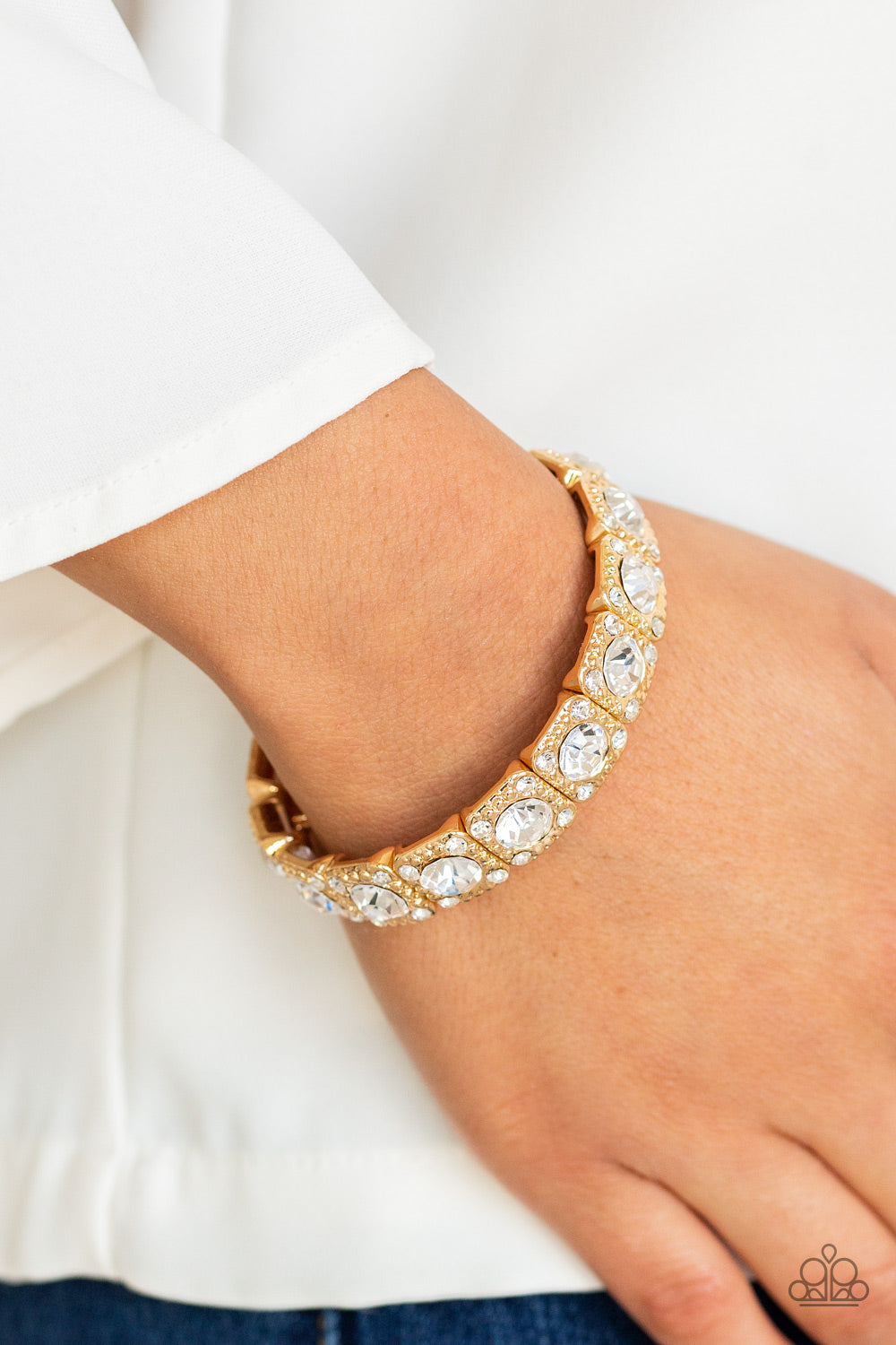 BLINGED OUT - GOLD AND RHINESTONES STRETCH TENNIS BRACELET