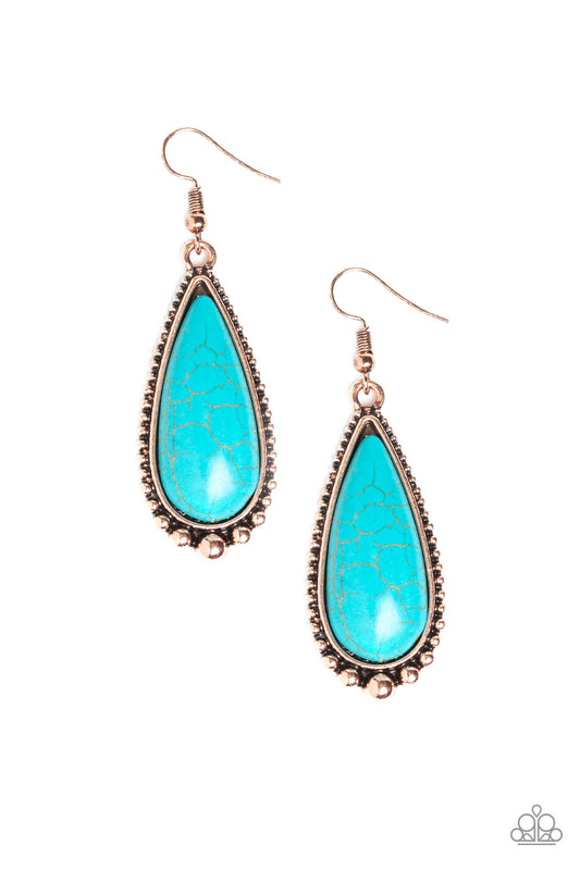 DESERT QUENCH - COPPER BLUE TURQUOISE TEARDROP PENDANT EARRINGS