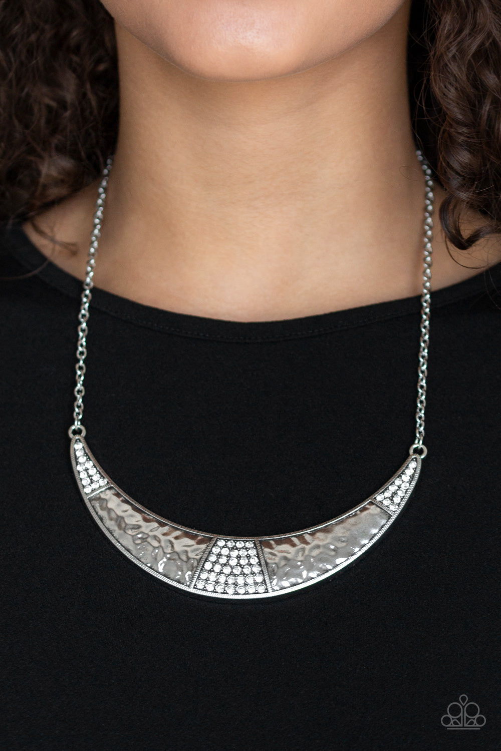 STARDUST - WHITE DIAMOND RHINESTONES CRESCENT NECKLACE