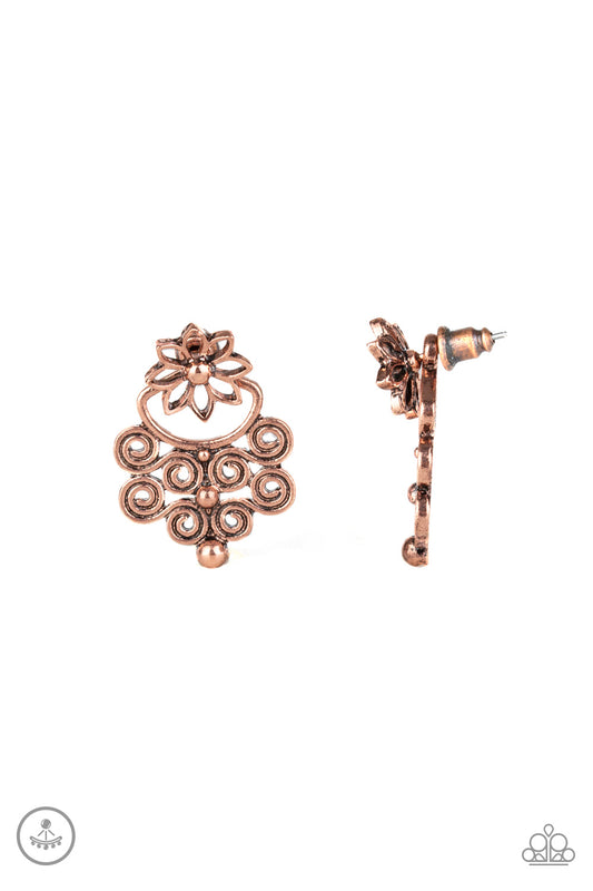 GARDEN SPINDRIFT - COPPER TWISTED ROLLED FLOWER EAR JACKET DOUBLE POST EARRINGS