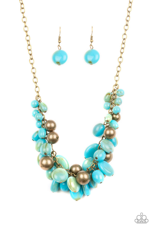 FULL OUT FRINGE - BLUE AND BRASS NECKLACE