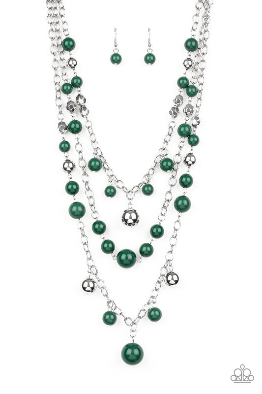 THE PARTYGOER - GREEN AND SILVER BEADS 3 LAYER NECKLACE