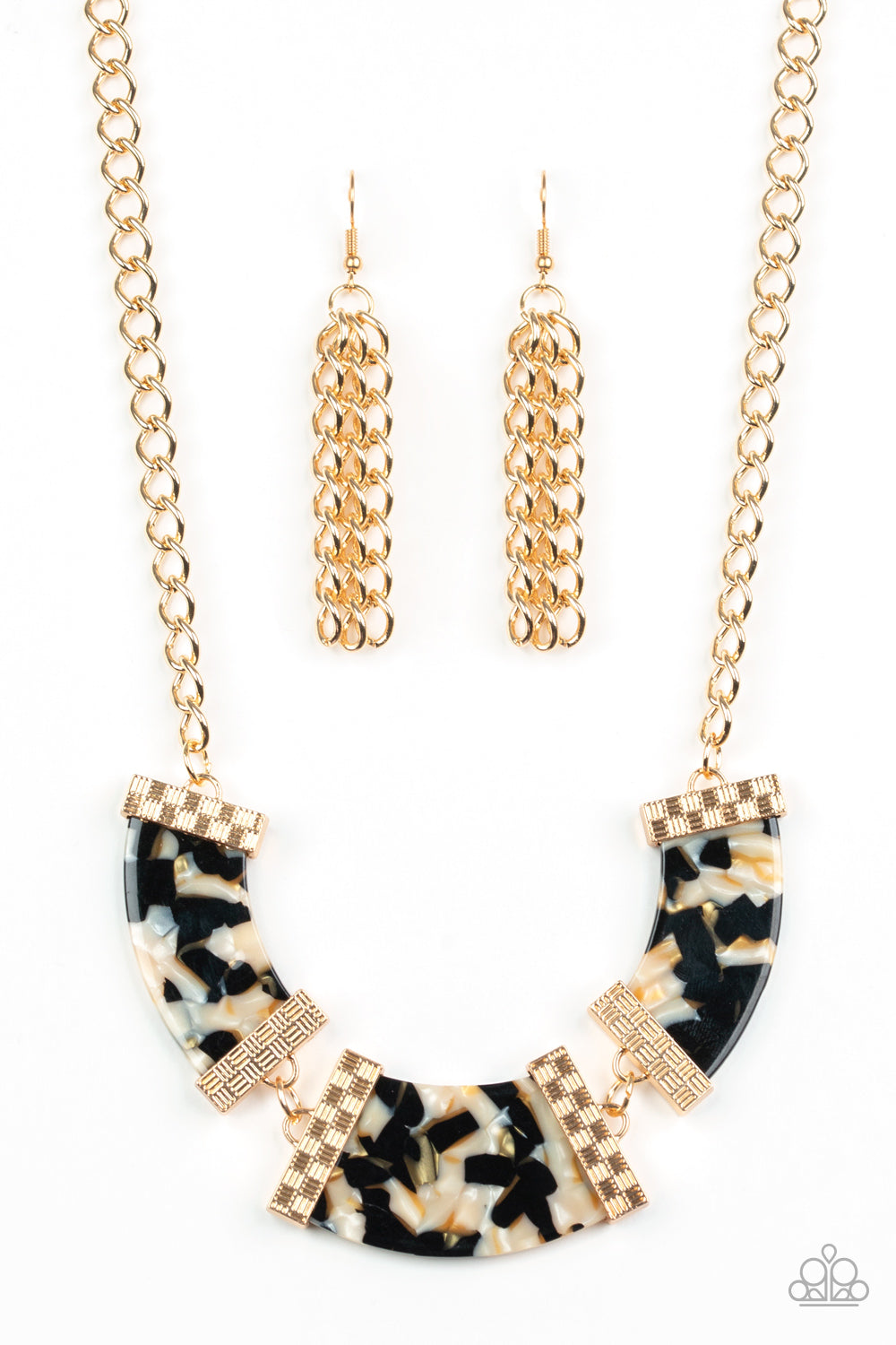 HAUTE-BLOODED - BLACK MARBLE ACRYLIC GOLD SHORT NECKLACE