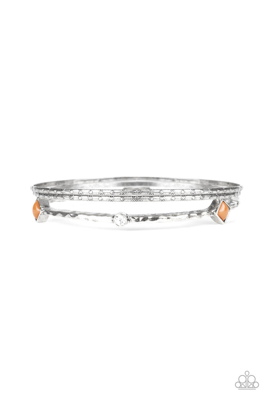 SUNSET FUSION - BROWN BEAD 3 SILVER BANGLE SET