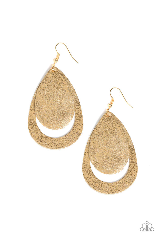 FIERY FIREWORK - GOLD DOUBLE TEARDROP CUTOUT LEATHER EARRINGS