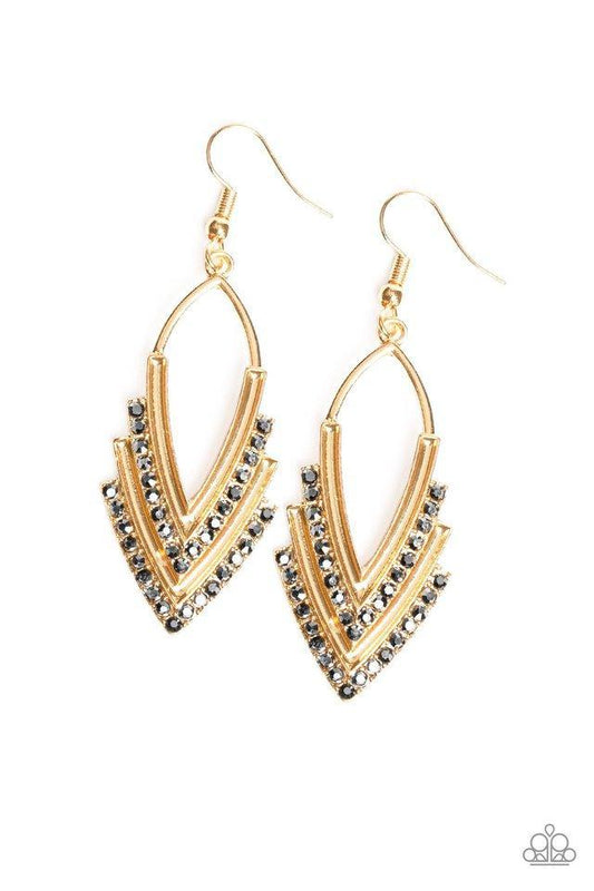 TOUR DE FORCE - GOLD HEMATITE RHINESTONES CHEVRON EARRINGS