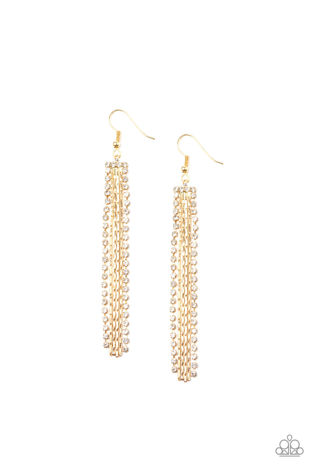 STARLIT TASSELS - GOLD CLEAR RHINESTONES TASSELS EARRINGS