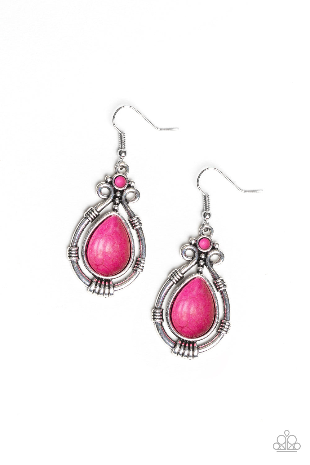 CANYON SCENE - PINK TURQUOISE SILVER TEXTURED EARRINGS