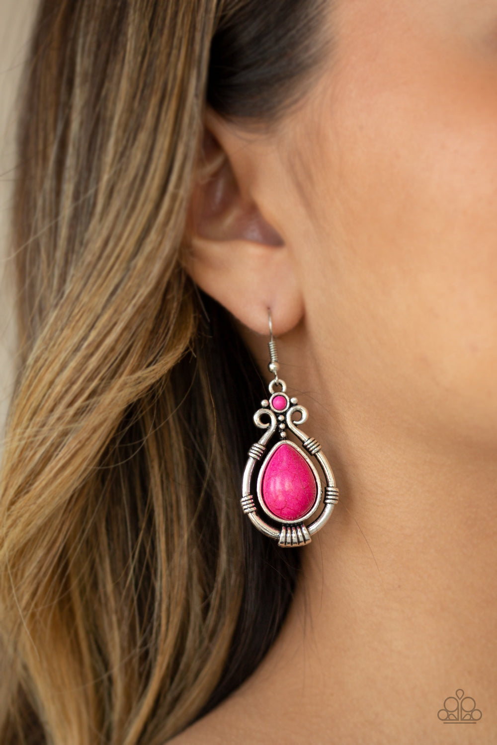 CANYON SCENE - PINK TURQUOISE SILVER TEXTURED EARRINGS