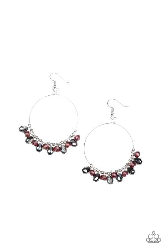 CRYSTAL COLLABORATION - PURPLE CRYSTALS SMOKY GEMS SILVER WIRE HOOP EARRINGS