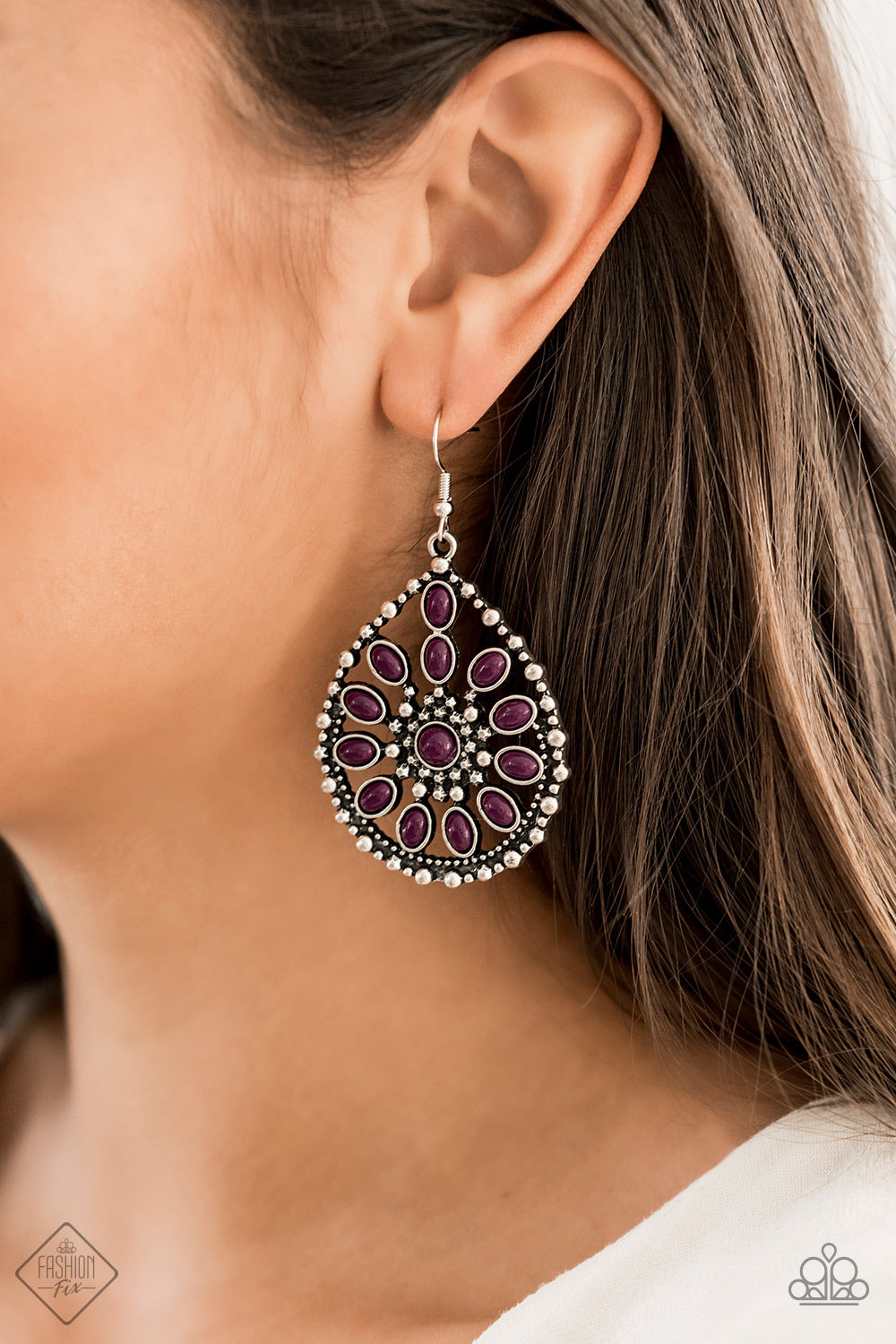 FREE TO ROAM - PURPLE BEADS TEARDROP FASHION FIX EARRINGS