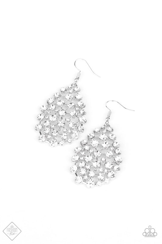 START WITH A BANG - WHITE RHINESTONES TEARDROP FASHION FIX EARRINGS