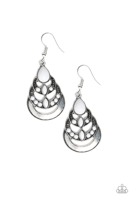 BOHO BRILLIANCE - WHITE BEADS SILVER CRESCENT EARRINGS