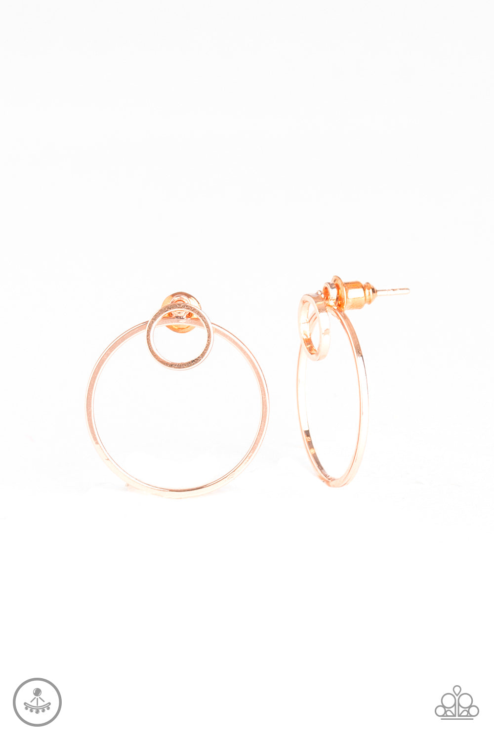 SPIN CYCLE - ROSE GOLD 2 CIRCLES DOUBLE POST JACKET EARRINGS