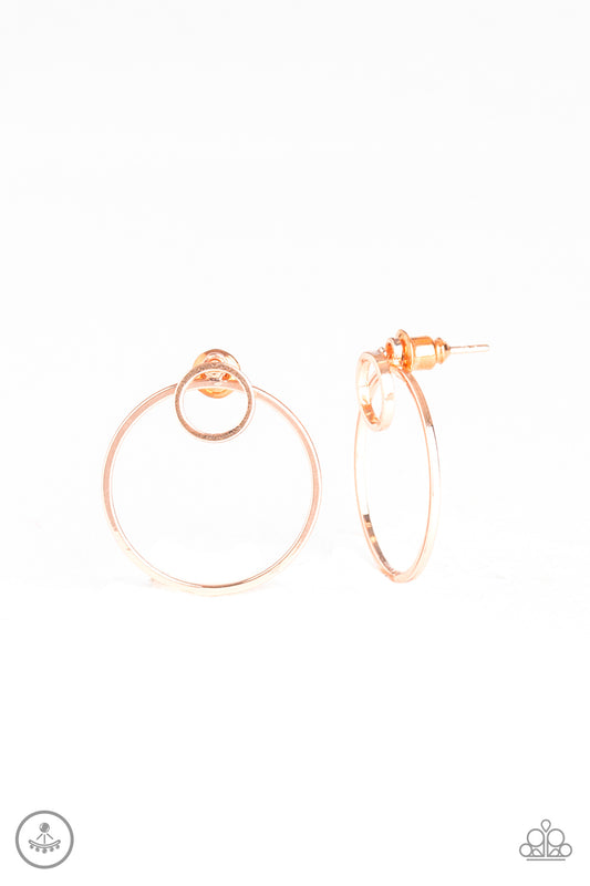 SPIN CYCLE - ROSE GOLD 2 CIRCLES DOUBLE POST JACKET EARRINGS